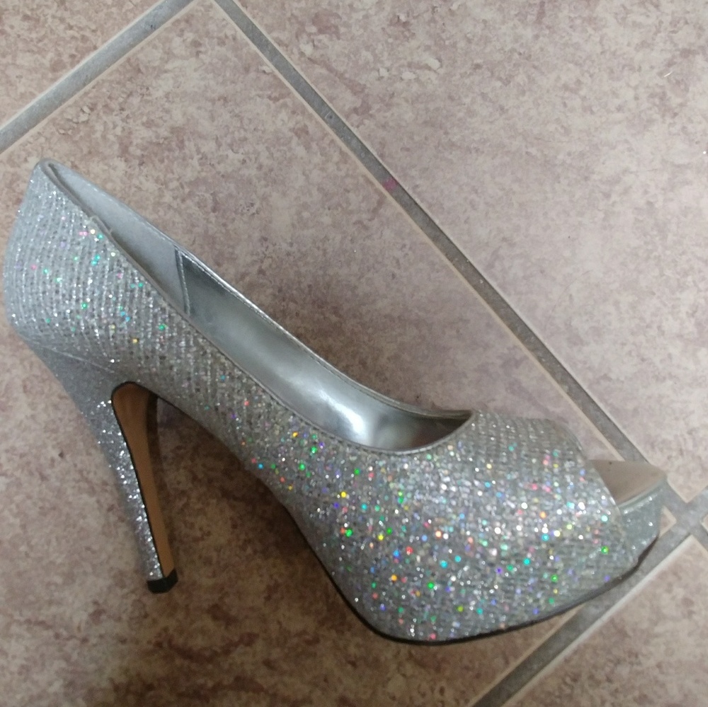 Silver glitter stilettos
